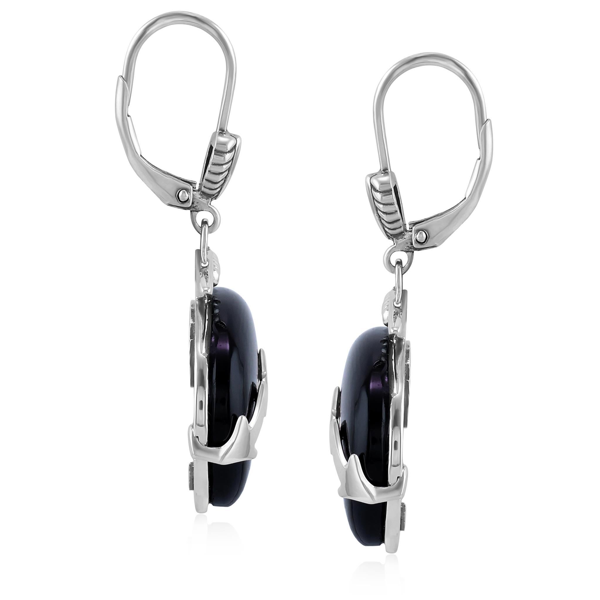 Nativo americano Orecchini a leva American West in argento sterling con orso in onice nero in vendita