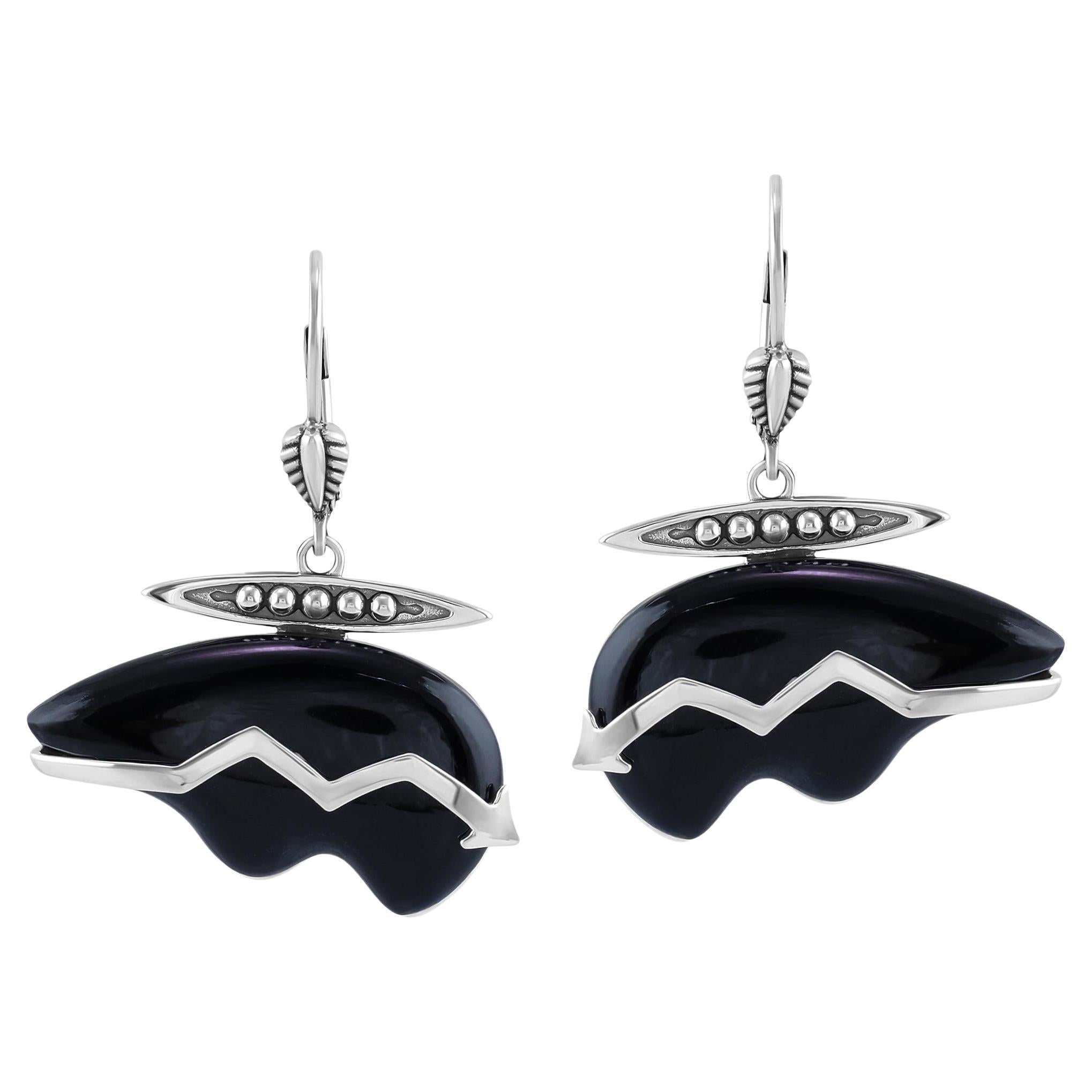 Orecchini a leva American West in argento sterling con orso in onice nero