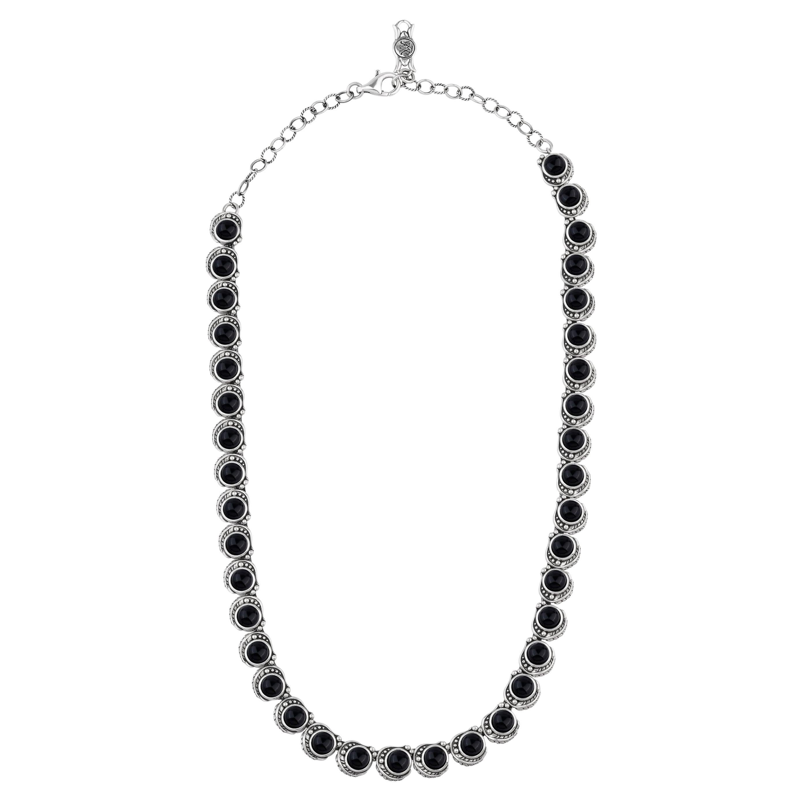 Collana con cabochon rotondo di onice nero in argento Sterling American West, 20 pollici