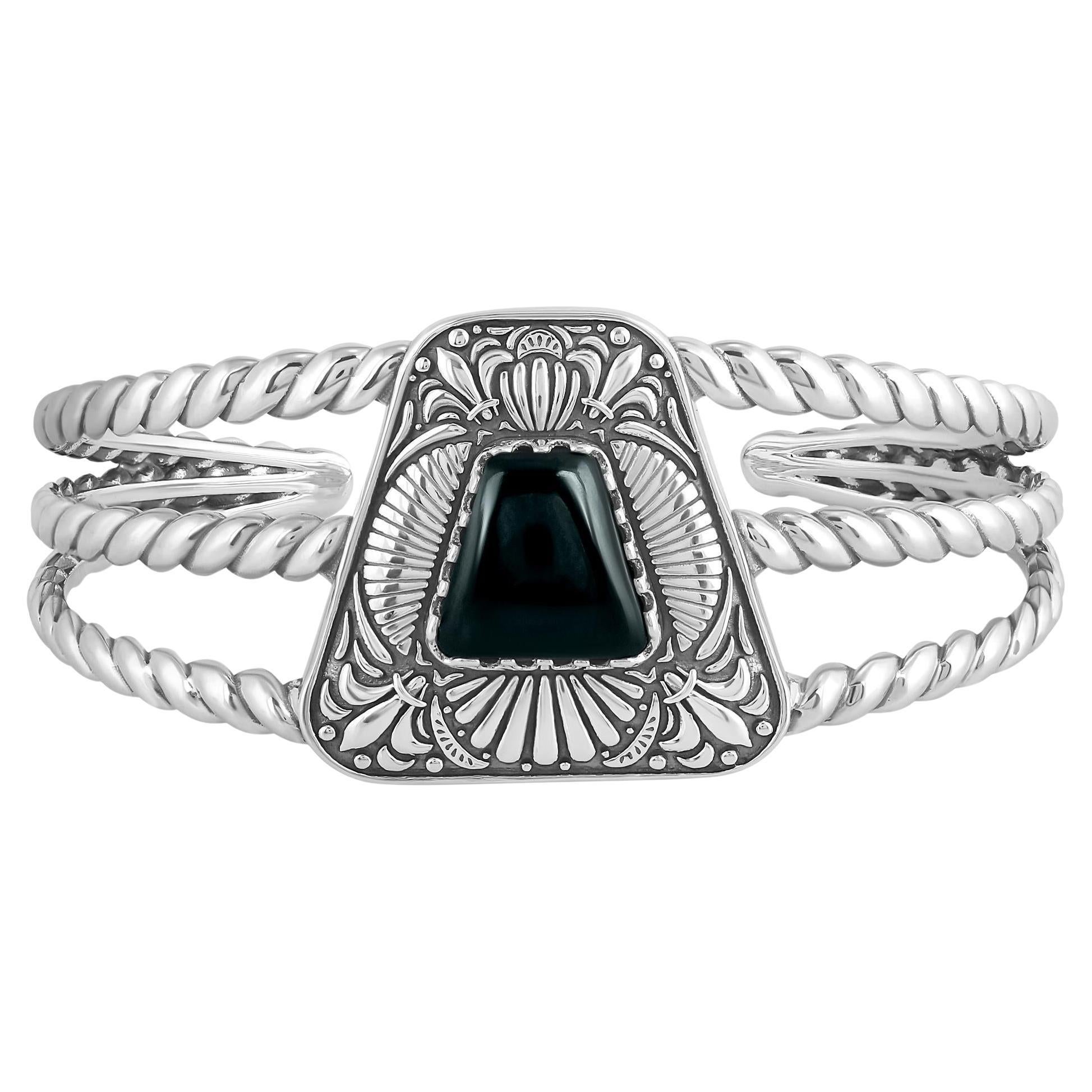 Bracciale trapezoidale American West in argento sterling e onice nero in vendita