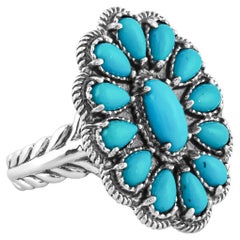 Anello a grappolo con fiore di turchese blu American West Sterling Silver, taglie 5-10