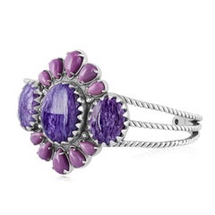 American West Sterling Silver Charoite and Phosphosiderite Cuff Bracelet, Averag