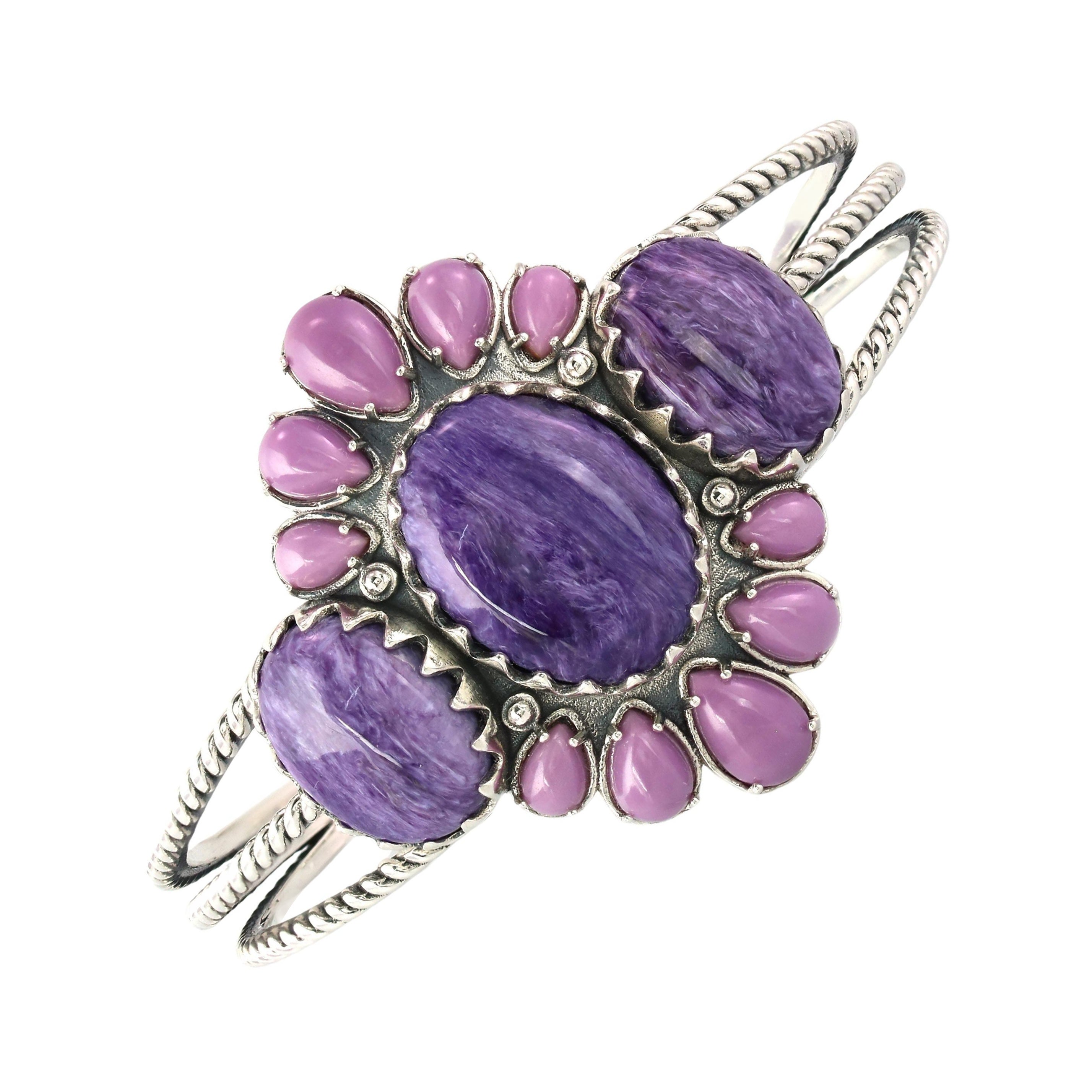 American West Sterling Silver Charoite and Phosphosiderite Cuff Bracelet, Large