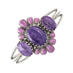 American West Sterling Silver Charoite and Phosphosiderite Cuff Bracelet, Large