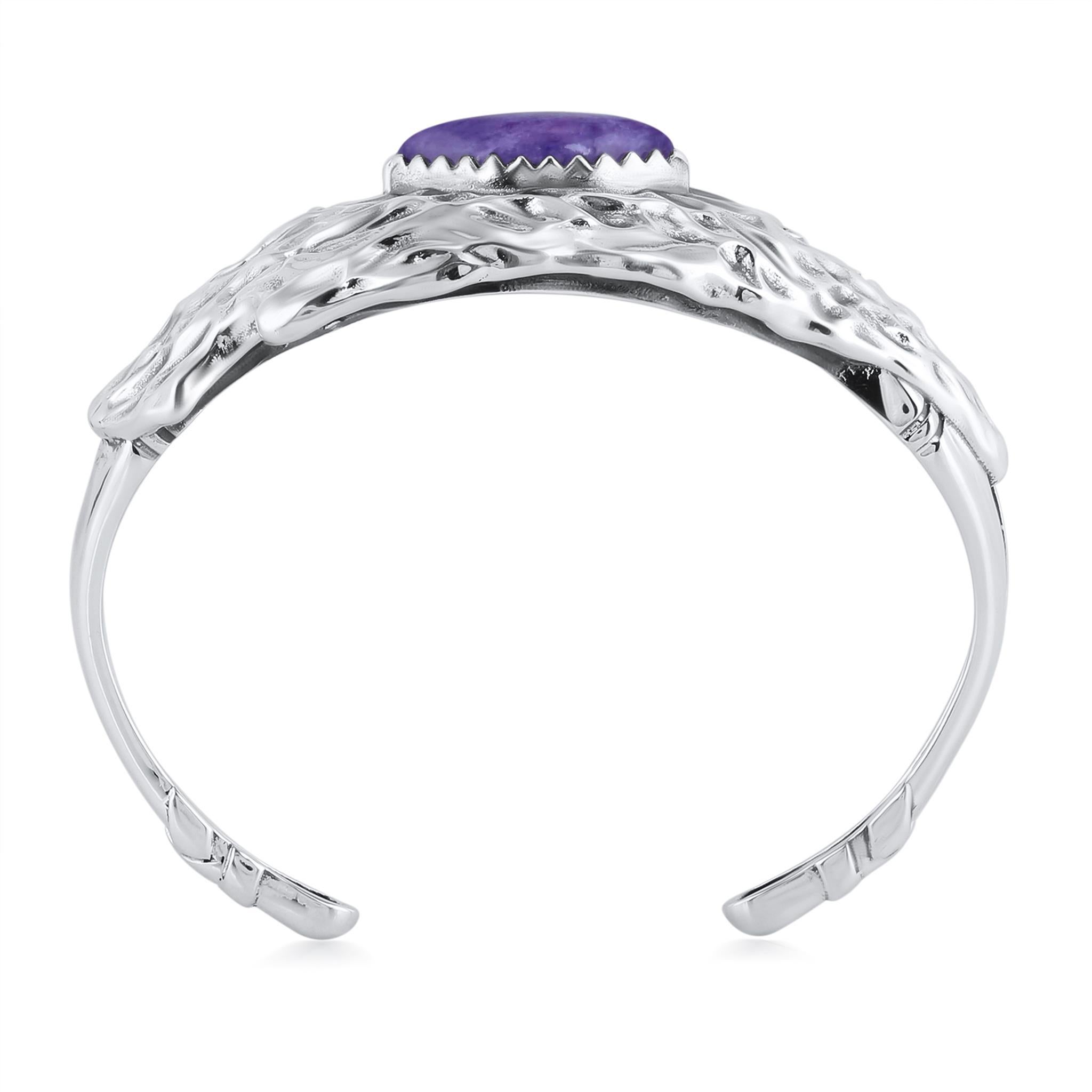 Taille cabochon Bracelet manchette American West en argent Sterling Charoite Fritz Casuse Arrowhead en vente