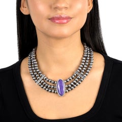 American West Sterling Silber Charoite Ovalschliff Dreireihige Perlenkette