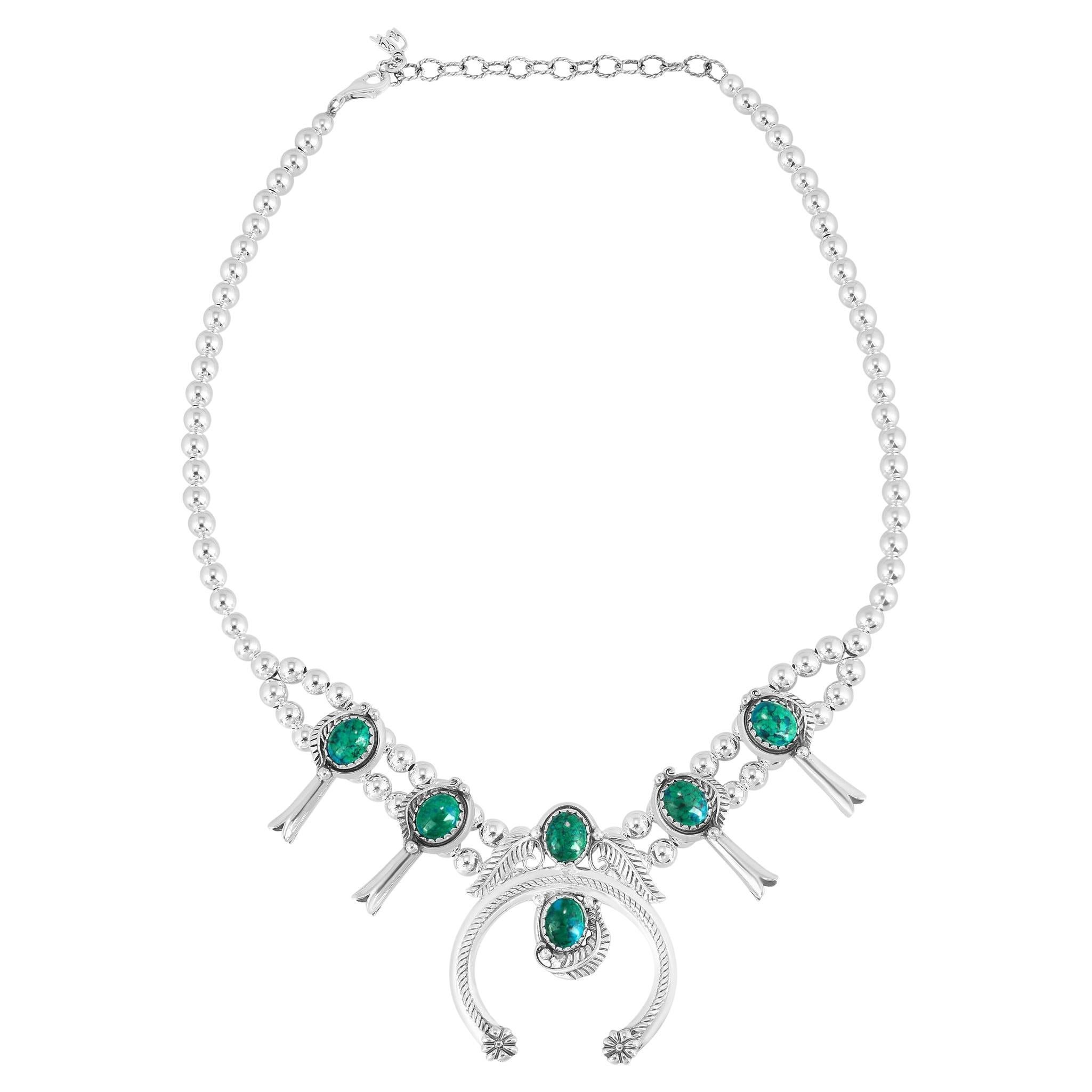 Collier en argent sterling American West Chrysocolla Squash Blossom