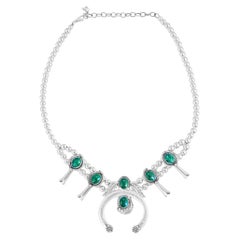 American West Sterling Silver Chrysocolla Squash Blossom Necklace