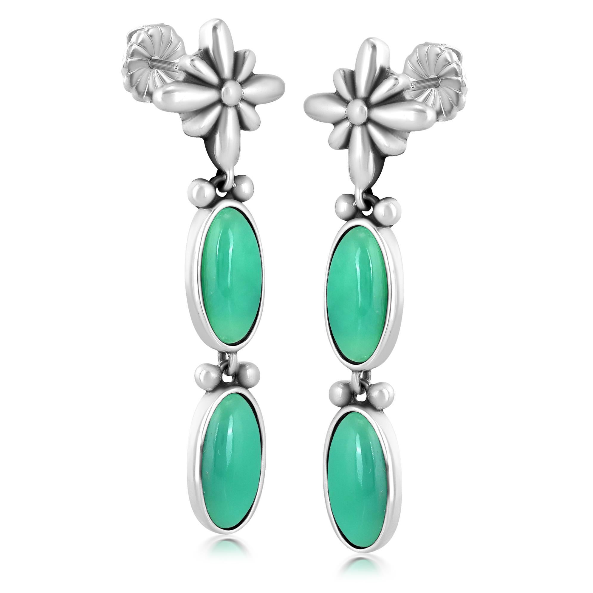 Orecchini a conchiglia ovali di crisoprasio in argento sterling American West In condizioni Nuovo in vendita a New York, NY
