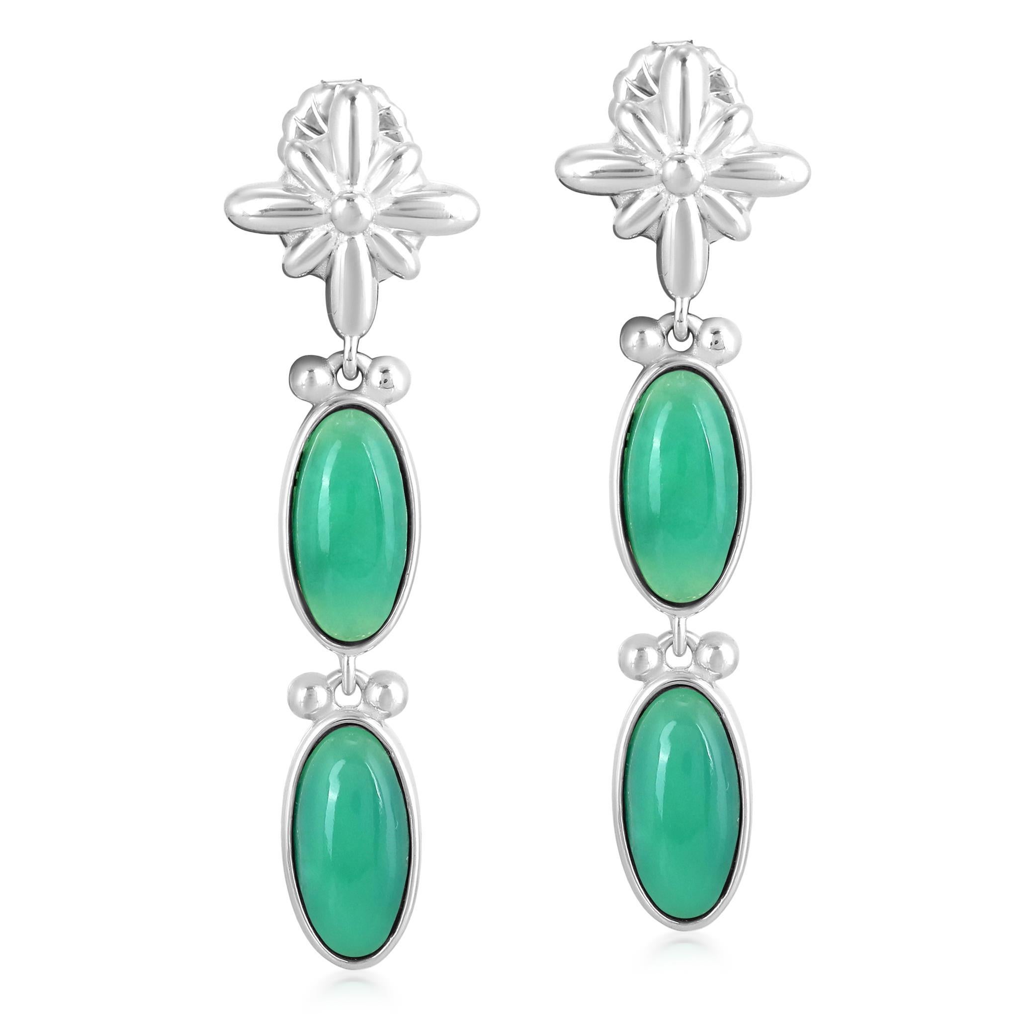 Donna Orecchini a conchiglia ovali di crisoprasio in argento sterling American West in vendita