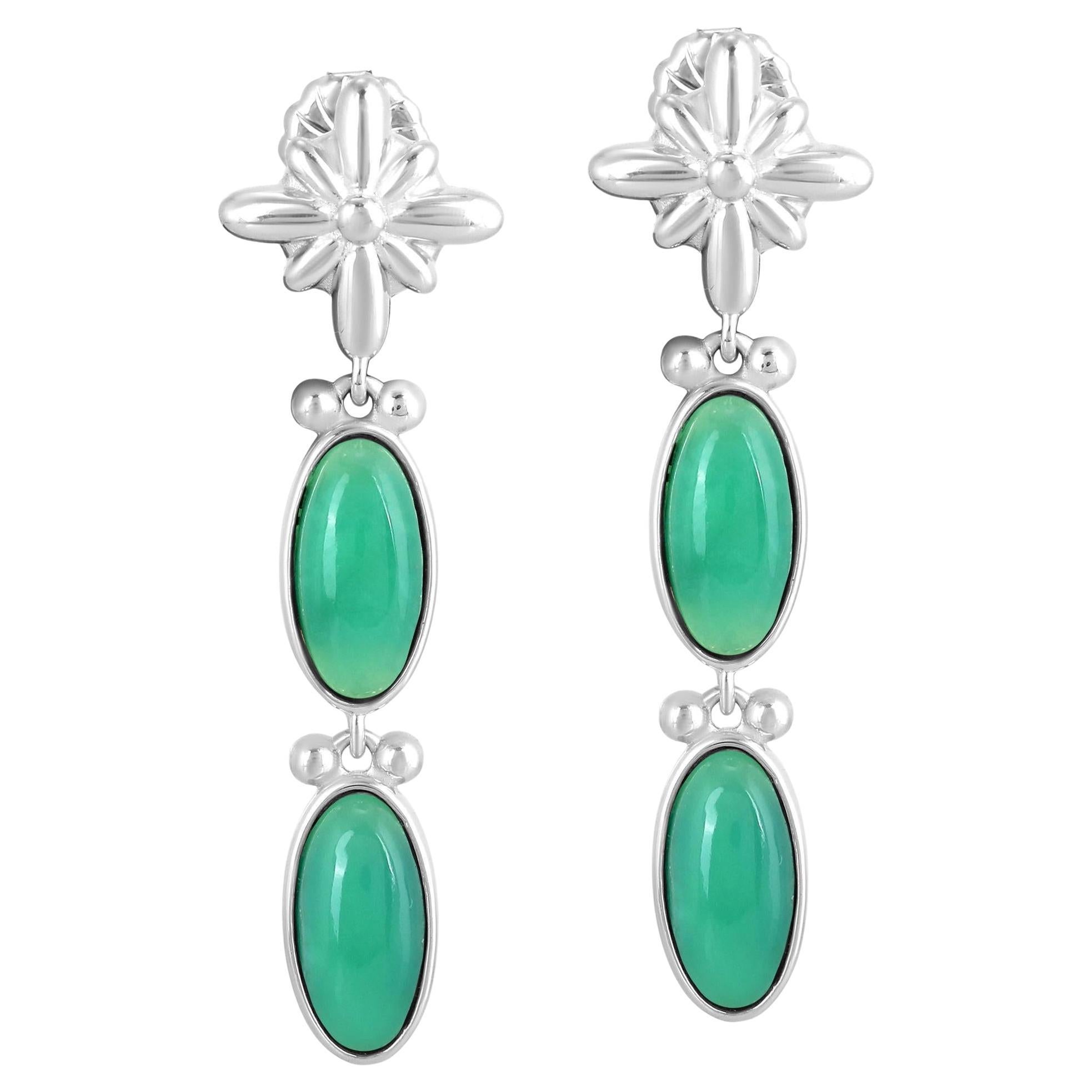 Orecchini a conchiglia ovali di crisoprasio in argento sterling American West