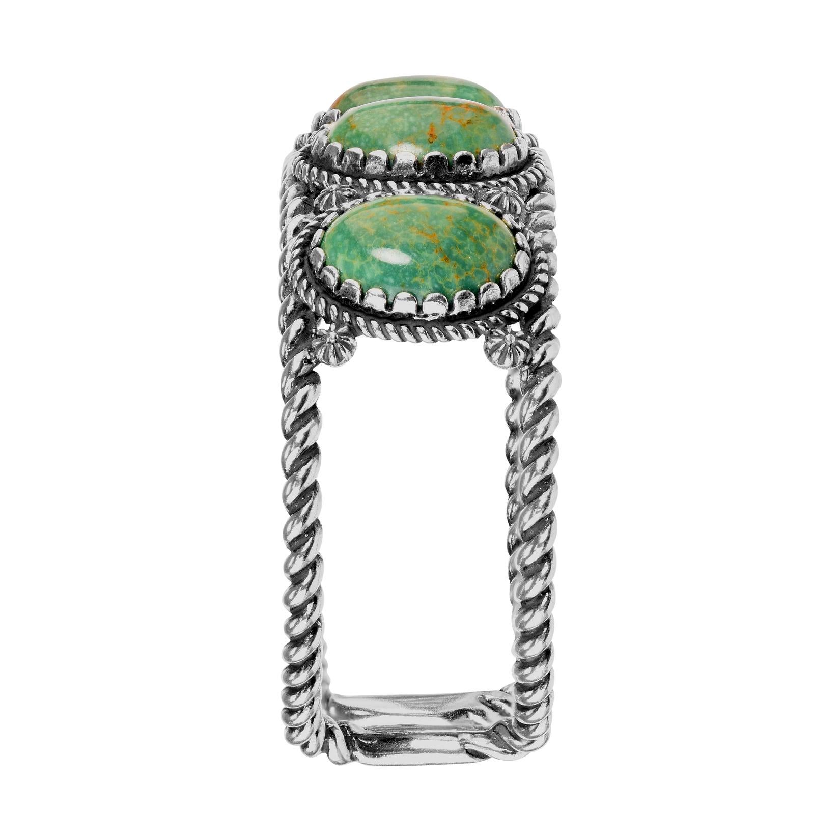 Nativo americano Bracciale American West in argento Sterling con 5 pietre di turchese verde Taglia S, M, L. in vendita