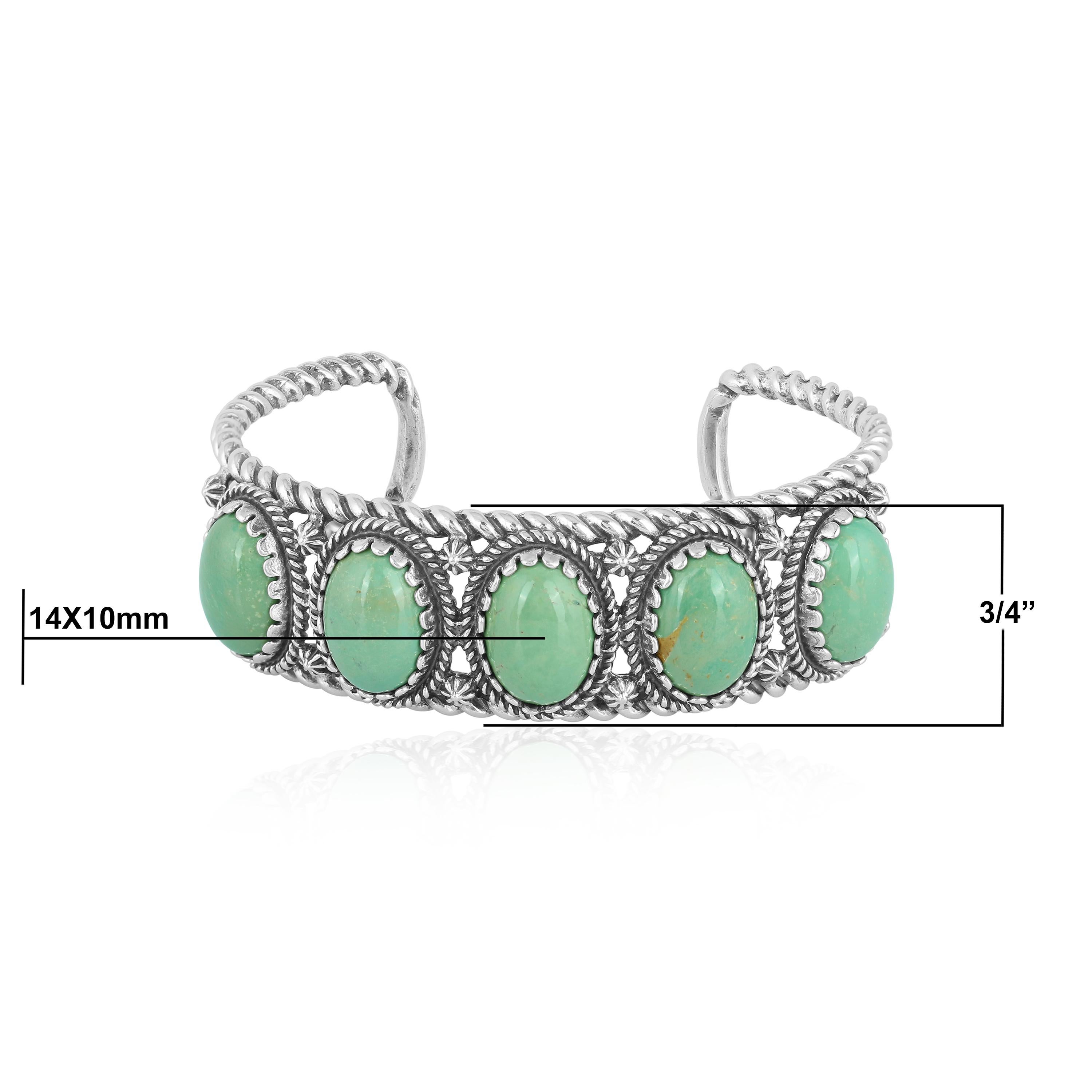 Donna Bracciale American West in argento Sterling con 5 pietre di turchese verde Taglia S, M, L. in vendita