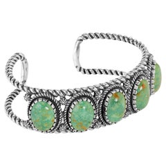 Bracciale American West in argento Sterling con 5 pietre di turchese verde Taglia S, M, L.