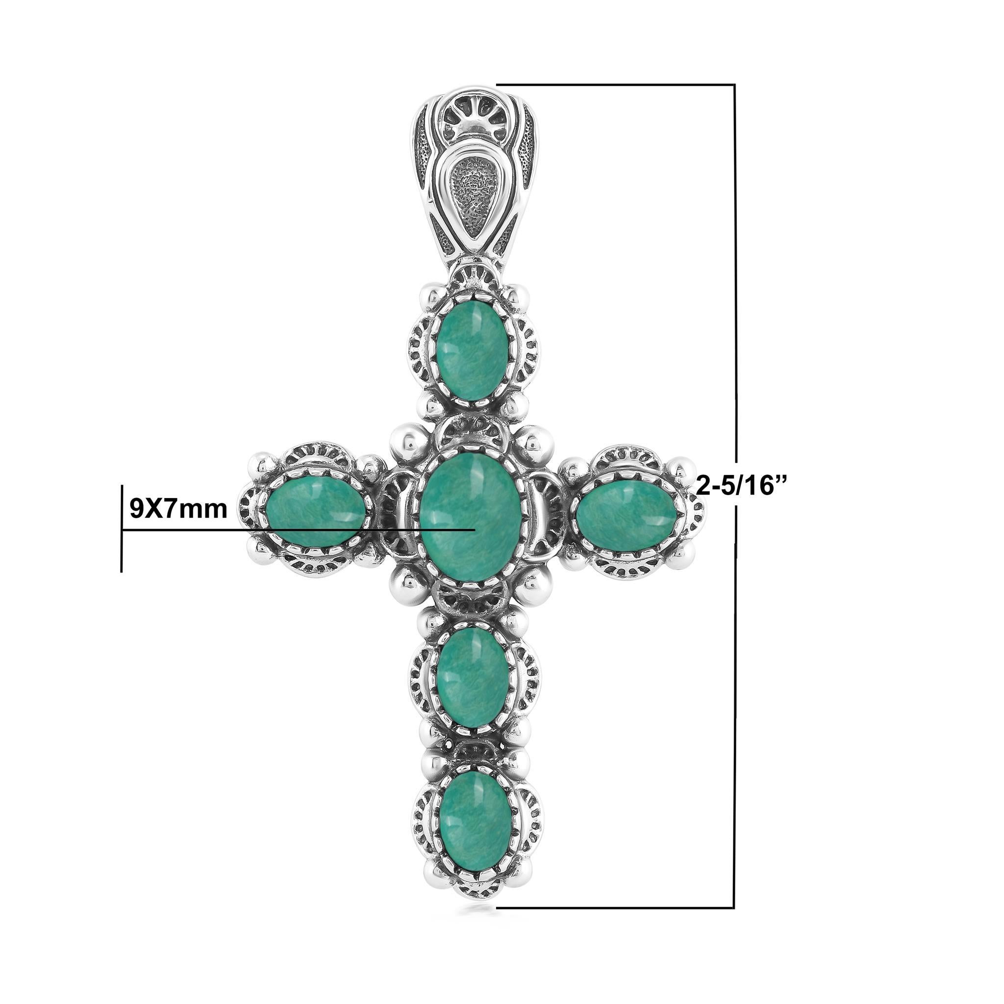 Nativo americano Ciondolo con croce di turchese verde in argento Sterling dell'Ovest Americano, per arricchire il ciondolo in vendita