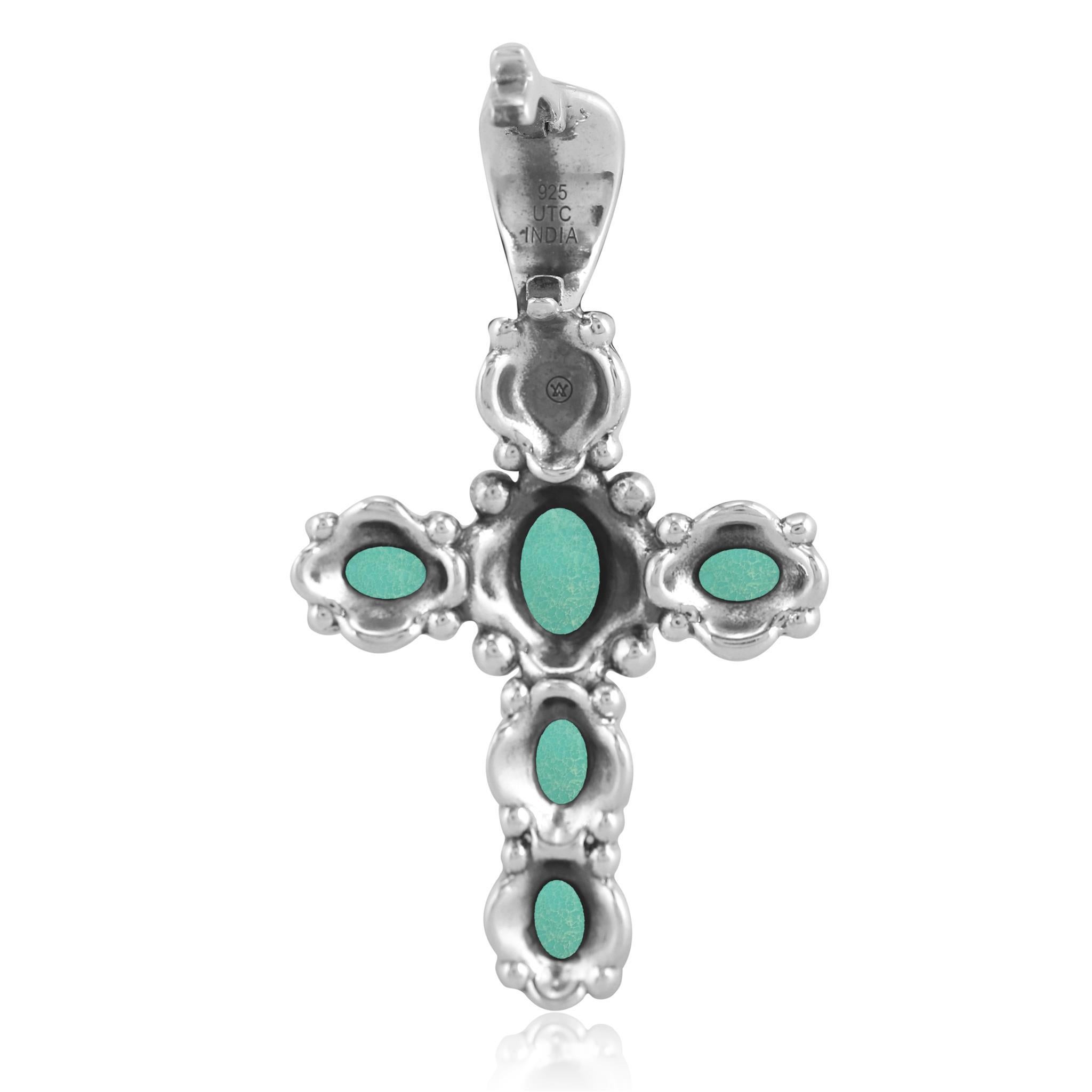 Ciondolo con croce di turchese verde in argento Sterling dell'Ovest Americano, per arricchire il ciondolo In condizioni Nuovo in vendita a New York, NY
