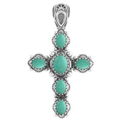 Ciondolo con croce di turchese verde in argento Sterling dell'Ovest Americano, per arricchire il ciondolo