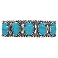 American West Sterling Silver Kingman Turquoise 5-Stone Cuff Bracelet Small