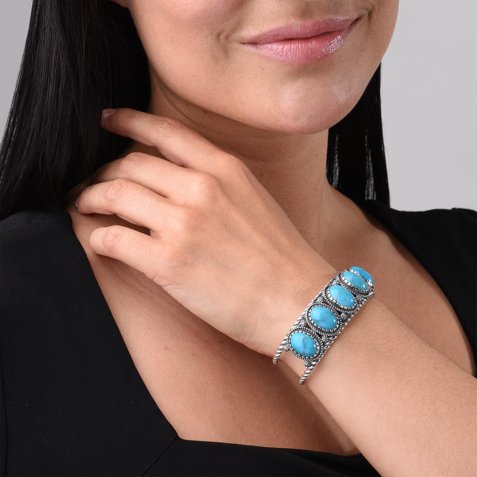 Nativo americano Bracciale a 5 pietre in turchese Kingman in argento sterling American West in vendita