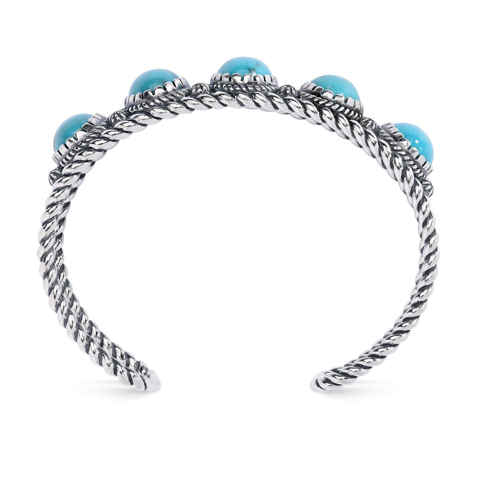 Bracciale a 5 pietre in turchese Kingman in argento sterling American West In condizioni Nuovo in vendita a New York, NY