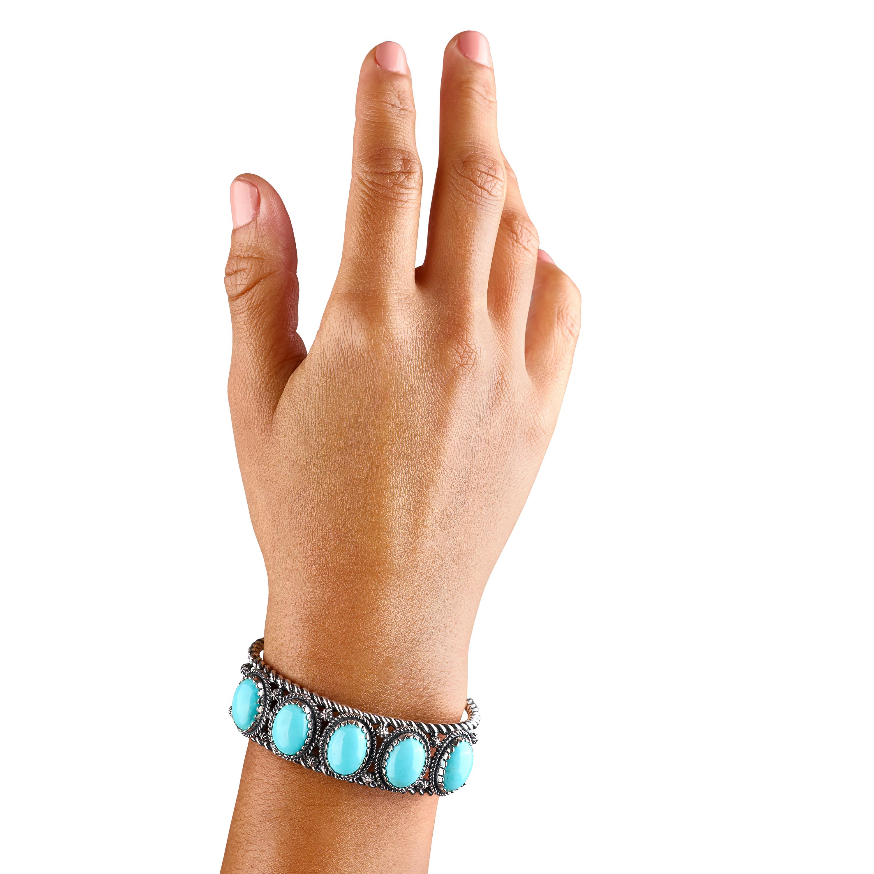 Bracciale a 5 pietre in turchese Kingman in argento sterling American West in vendita 1