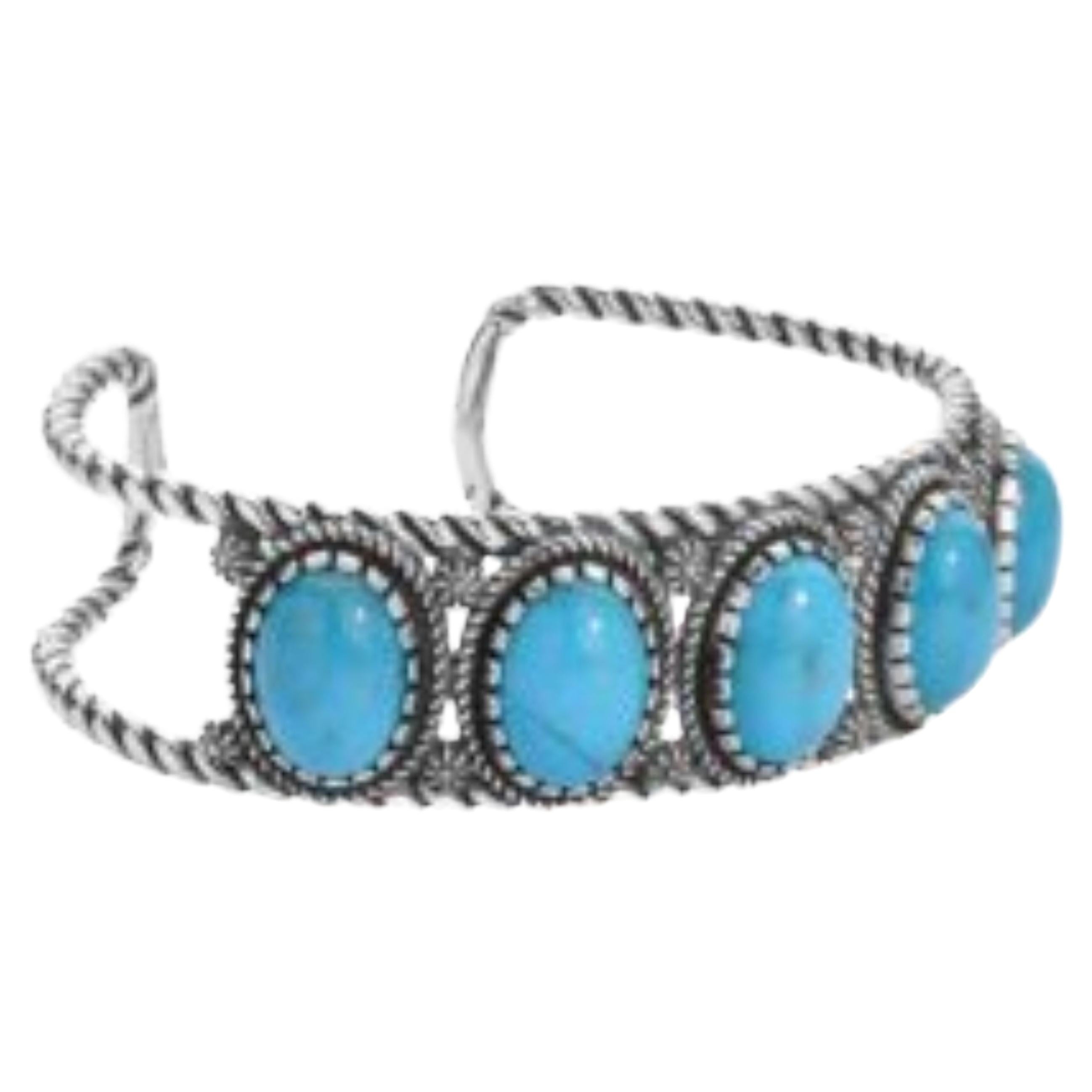 Bracciale a 5 pietre in turchese Kingman in argento sterling American West in vendita