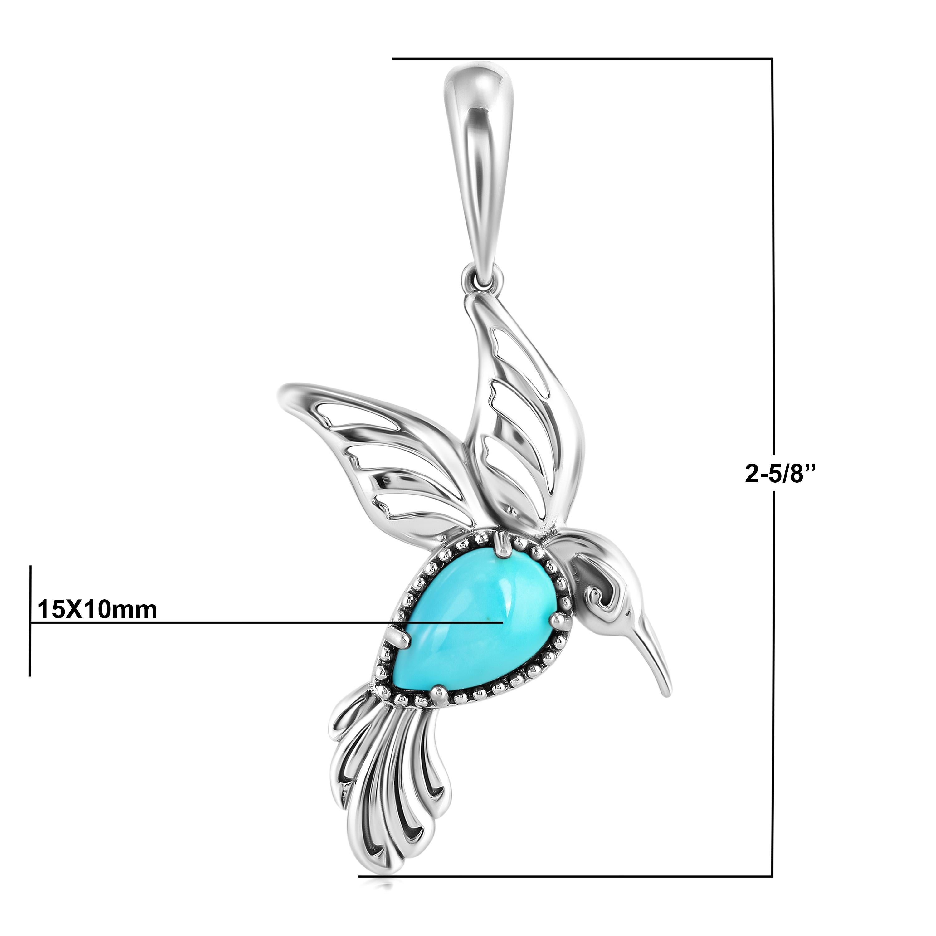 Nativo americano Ciondolo con colibrì in turchese Kingman in argento sterling dell'Ovest Americano in vendita