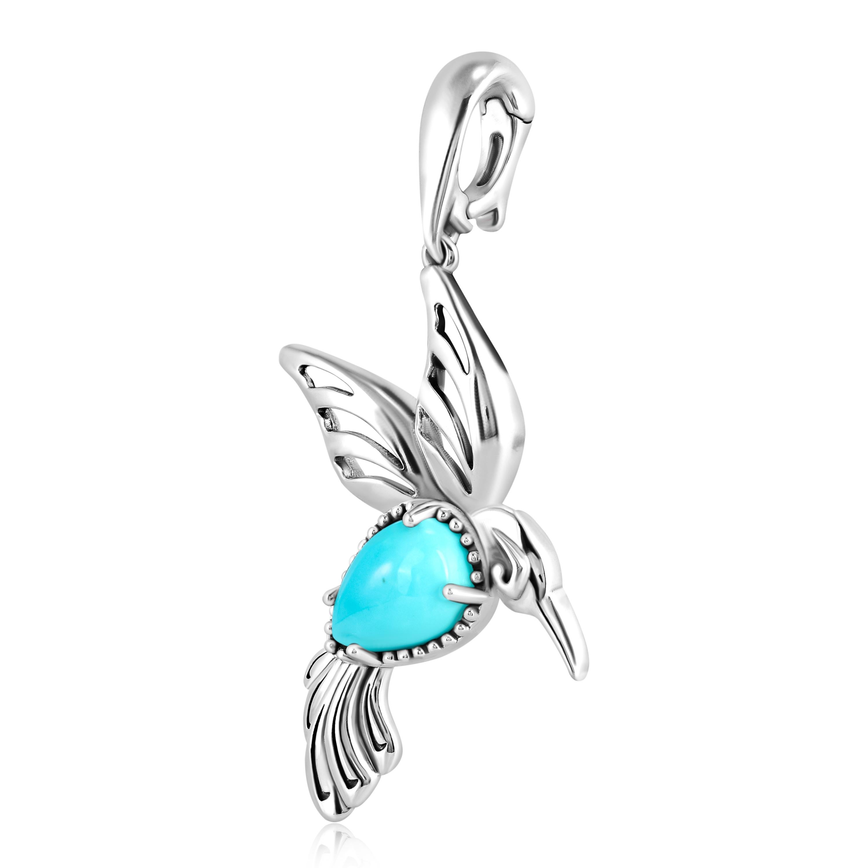 Taglio a goccia Ciondolo con colibrì in turchese Kingman in argento sterling dell'Ovest Americano in vendita