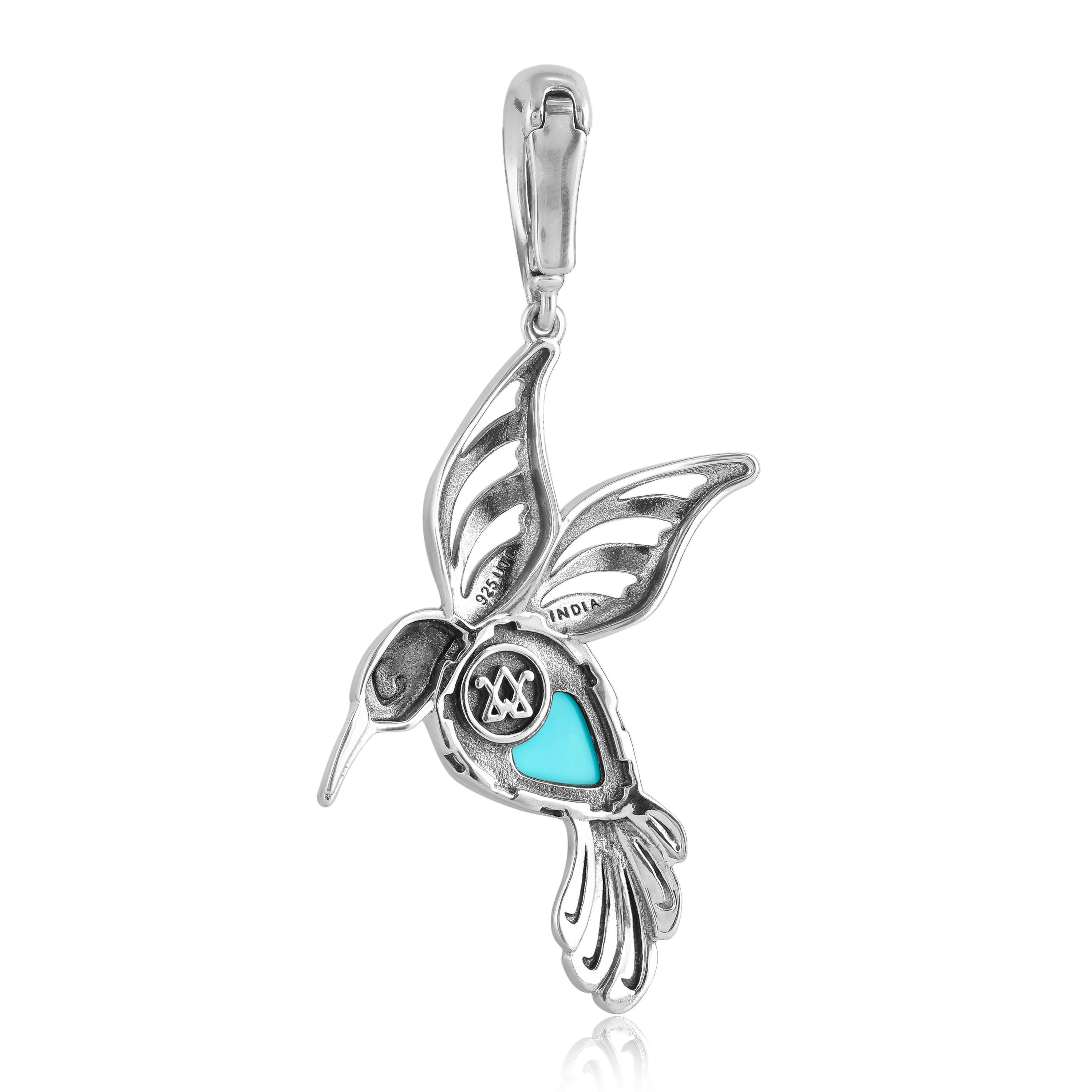 Ciondolo con colibrì in turchese Kingman in argento sterling dell'Ovest Americano In condizioni Nuovo in vendita a New York, NY