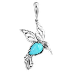 Ciondolo con colibrì in turchese Kingman in argento sterling dell'Ovest Americano