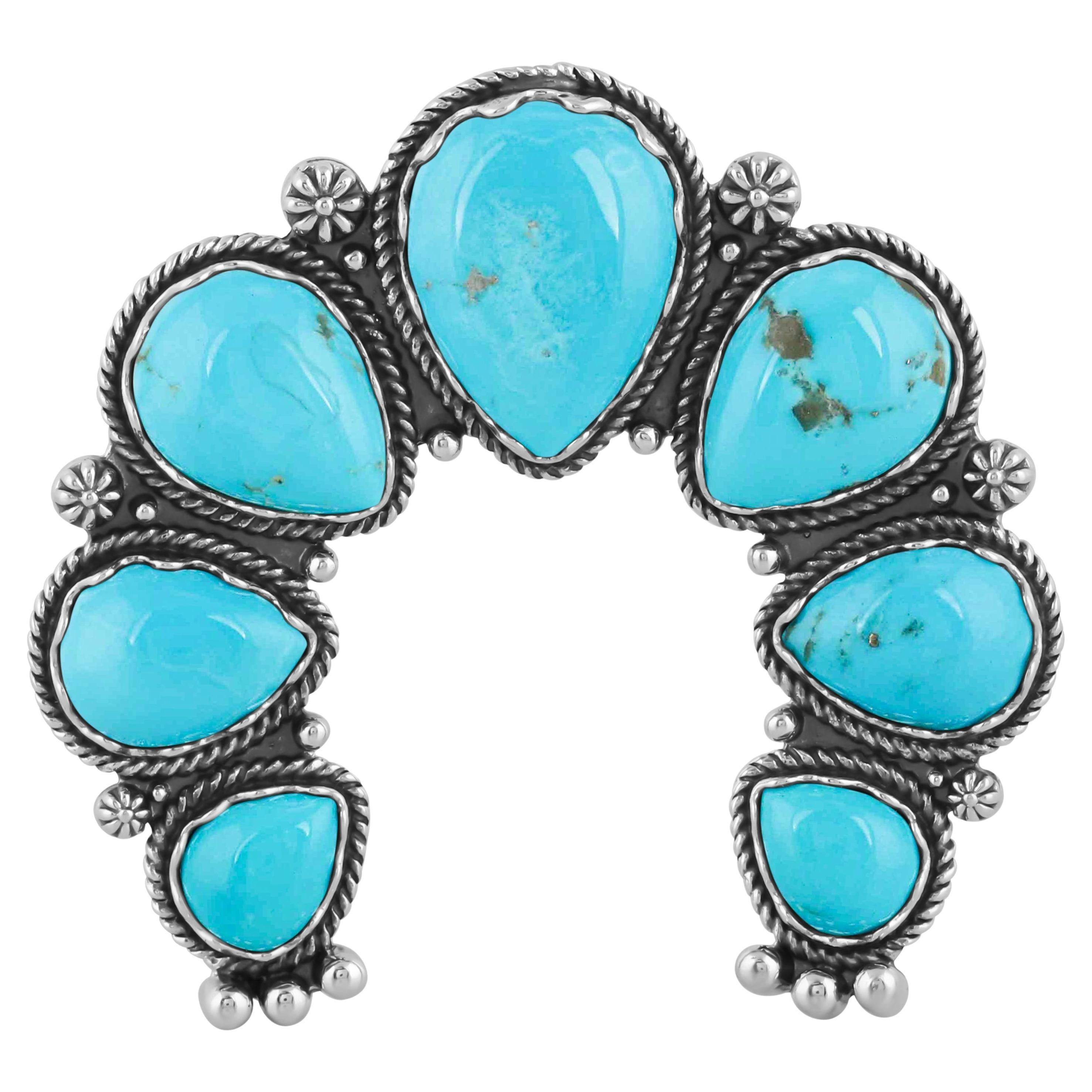 American west Sterling Silver Kingman Turquoise Large Naja Pendant Enhancer For Sale