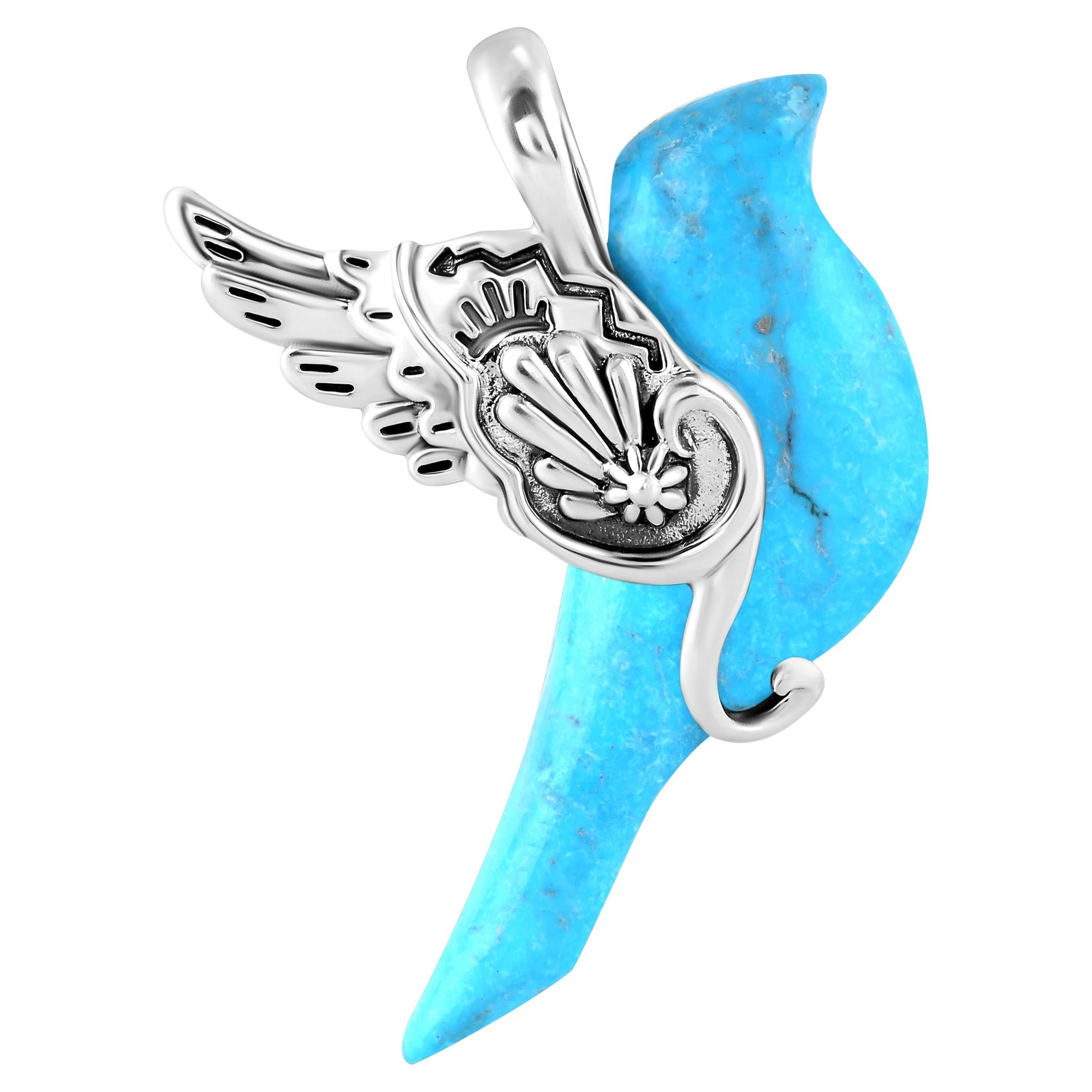 American West Sterling Silver Kingman Turquoise Spirit Bird Pendant Enhancer