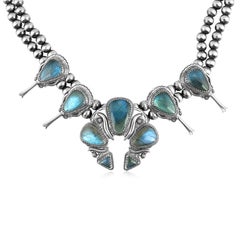 American West Sterling Silver Labradorite Naja Squash Blossom Necklace