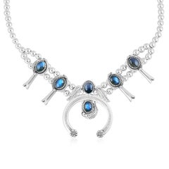 American West Sterling Silver Labradorite Squash Blossom Necklace 17 to 20 Inch