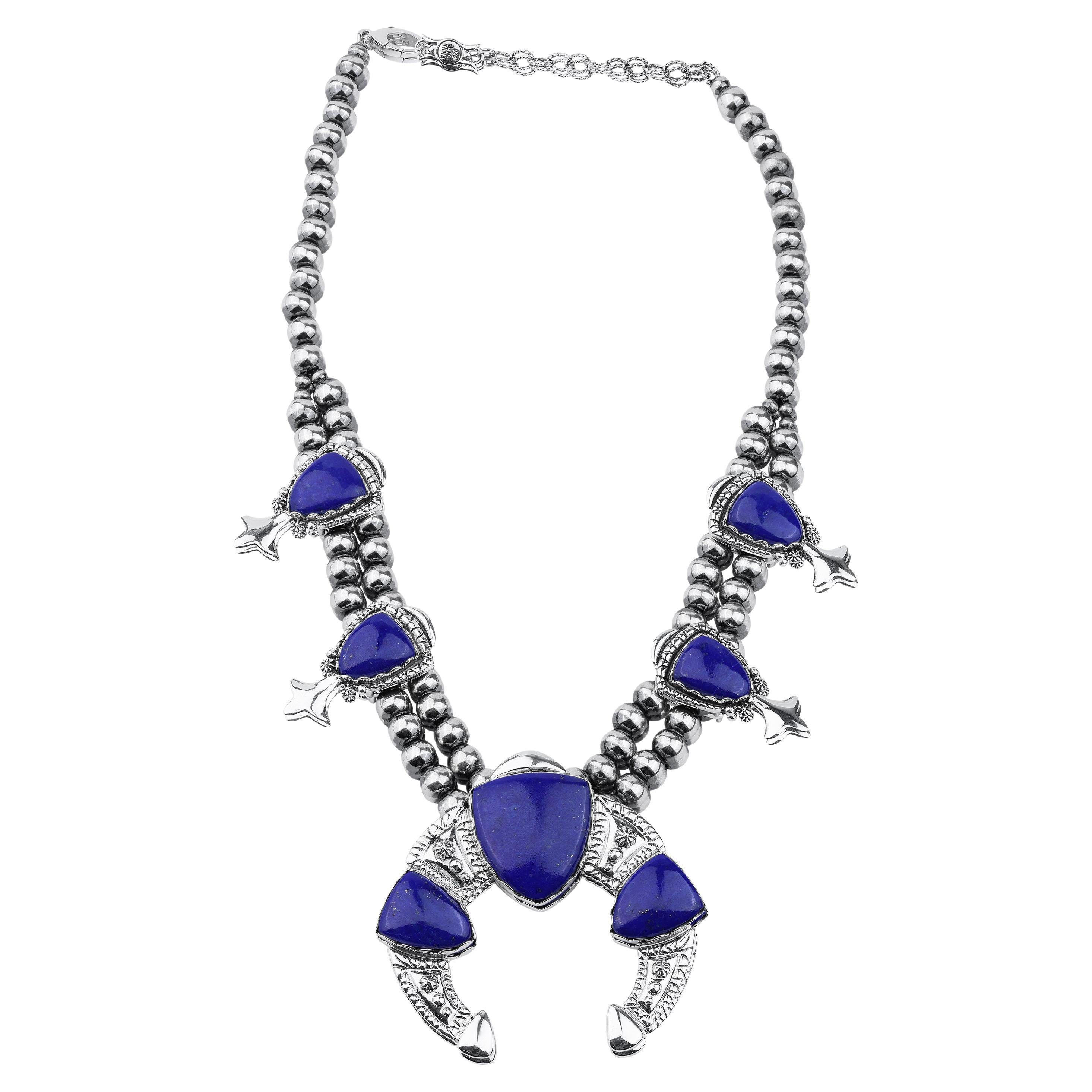 American West Sterling Silver Lapis Arrowhead Statement Necklace, 18 to 21 Inch