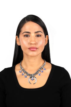 American West Sterling Silver Lapis Lazuli Gemstone Squash Blossom Necklace