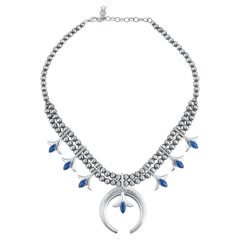 American West Sterling Silver Lapis Lazuli Gemstone Squash Blossom Necklace