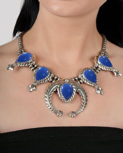 American West Sterling Silver Lapis Pear-Cut Blossom Necklace