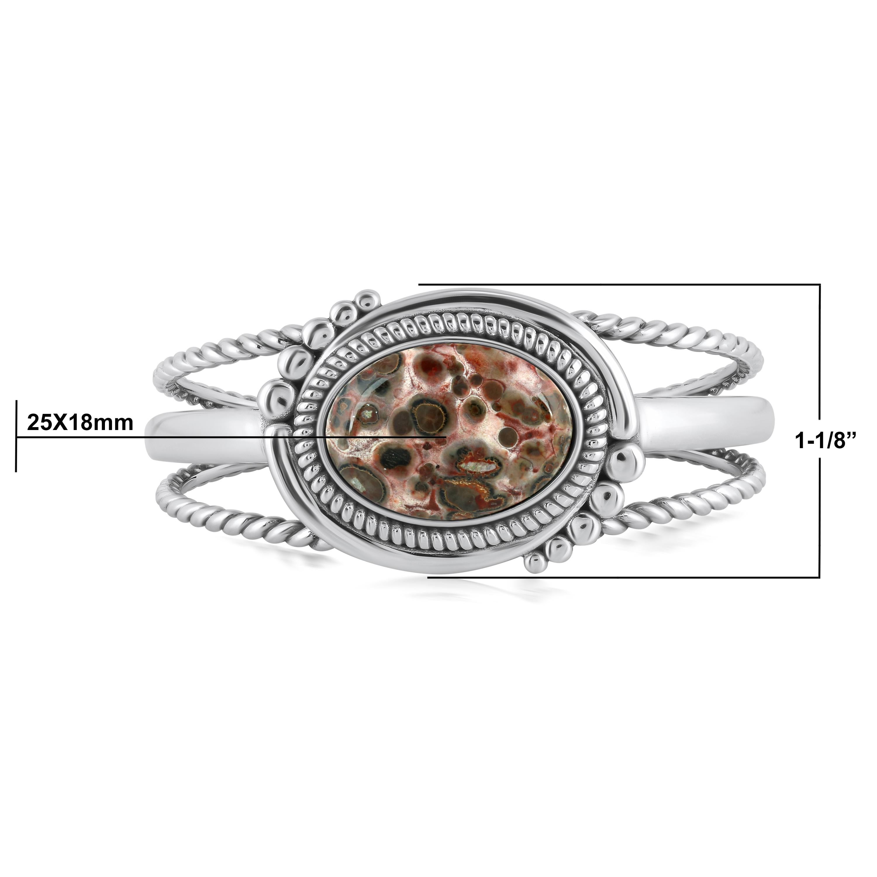 Bracelet manchette en argent sterling avec corde ovale en jaspe léopard Neuf - En vente à New York, NY