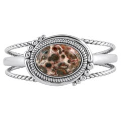 American West Sterling Silver Leopard Jasper Bold Oval Rope Cuff Bracelet