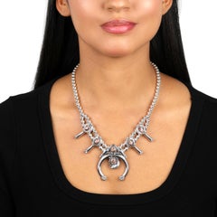 American West Sterling Silver Leopard Jasper Squash Blossom Necklace