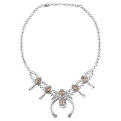 Collier de fleurs de courge en jaspe léopard en argent sterling d'American West