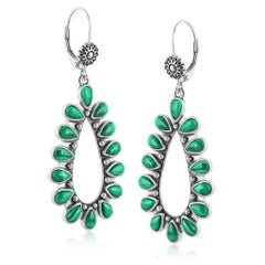 Boucles d'oreilles pendantes American West en argent sterling et en malachite