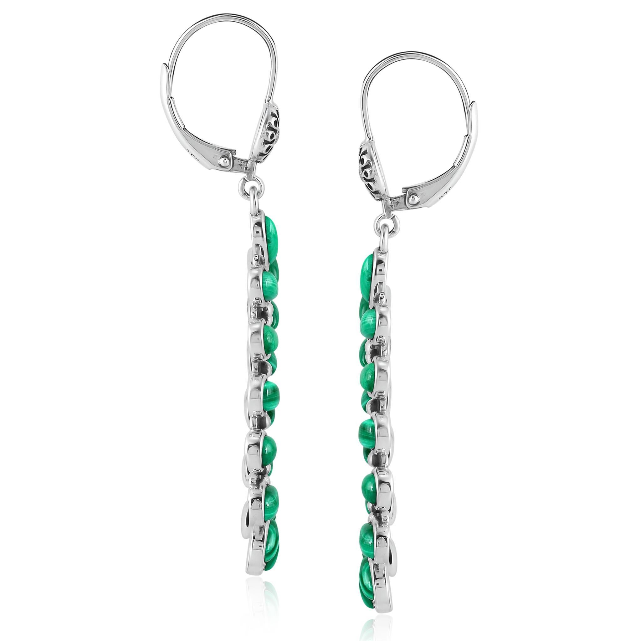 Nativo americano Orecchini a goccia aperti in argento Sterling American West con malachite in vendita