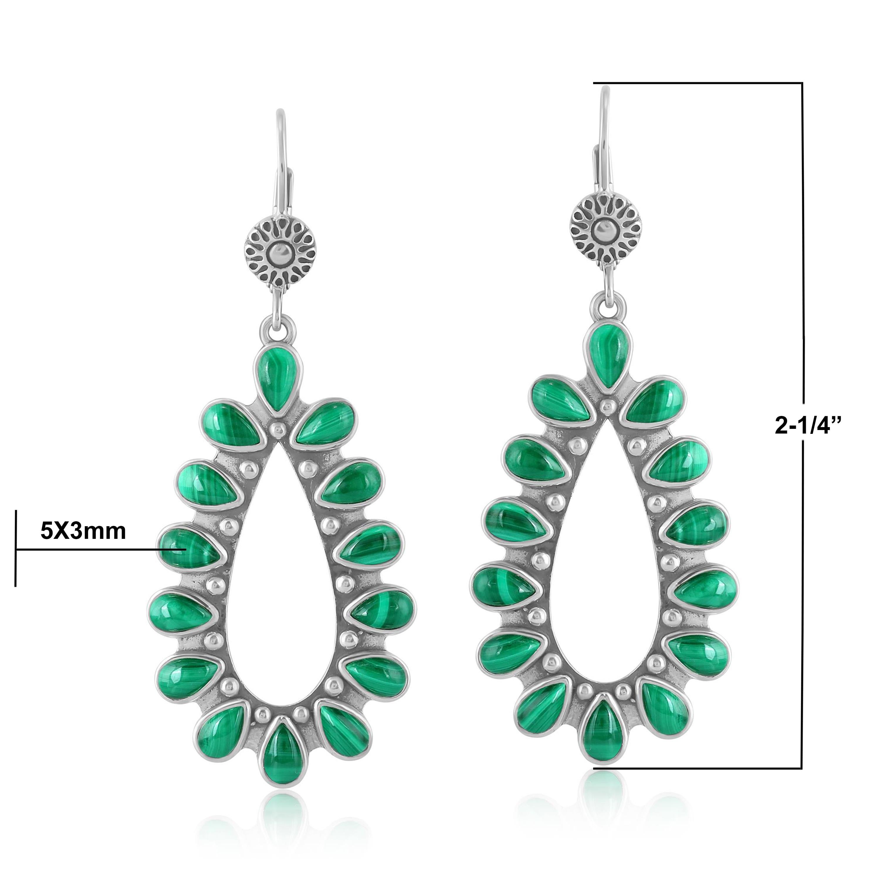 Orecchini a goccia aperti in argento Sterling American West con malachite In condizioni Nuovo in vendita a New York, NY
