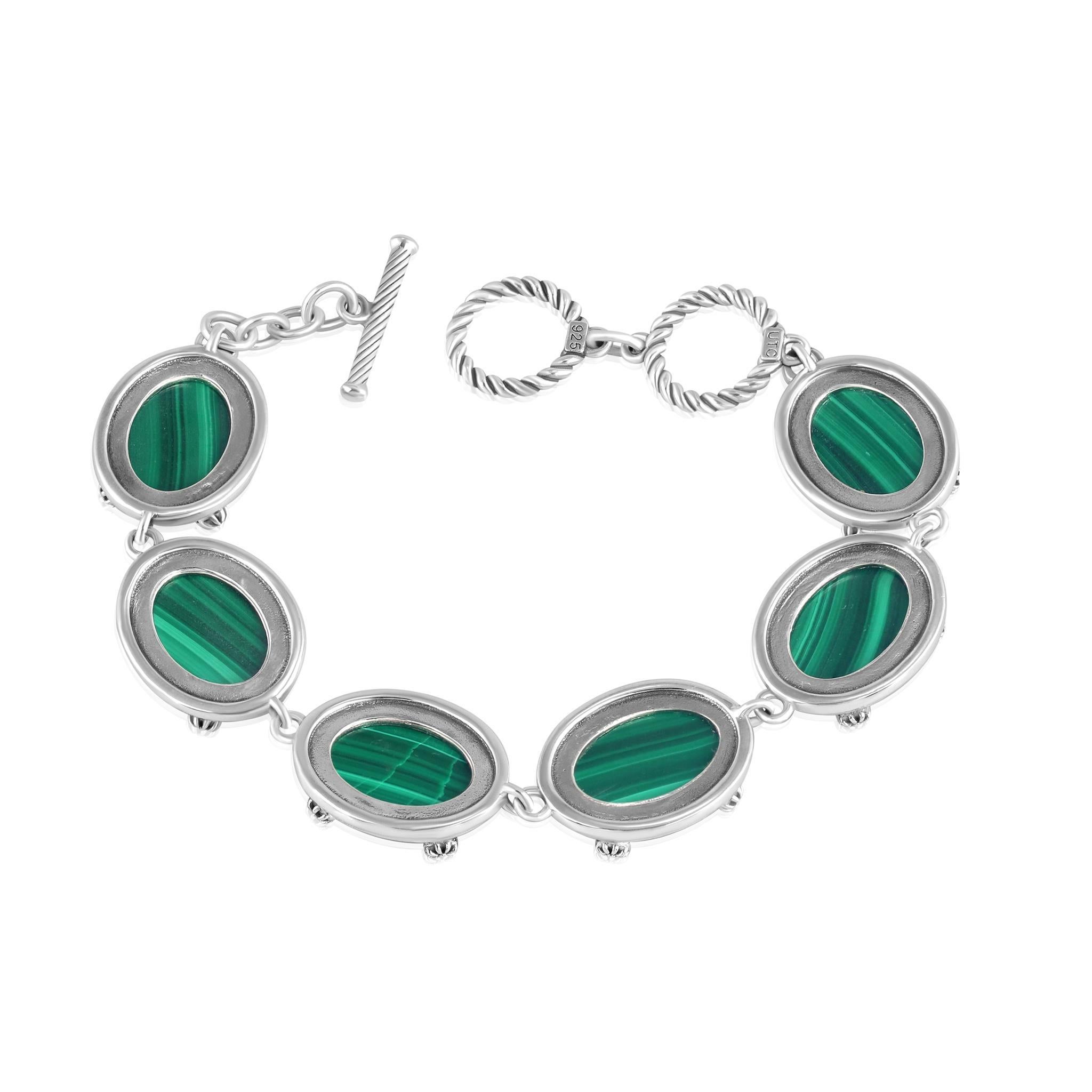 Bracelet à bascule en argent sterling avec cabochon ovale en malachite Neuf - En vente à New York, NY