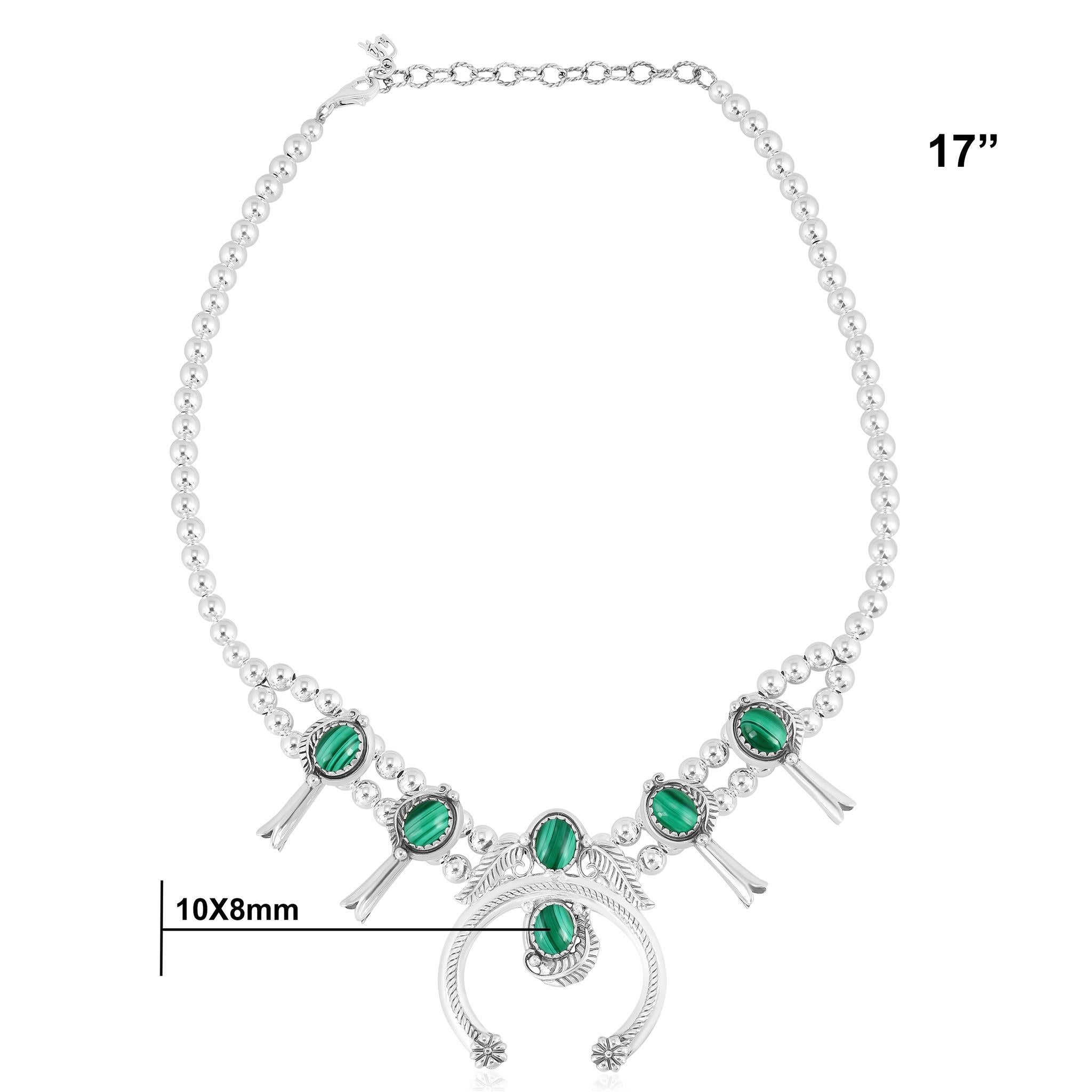 Donna Collana American West con fiori di zucca in malachite in argento sterling in vendita