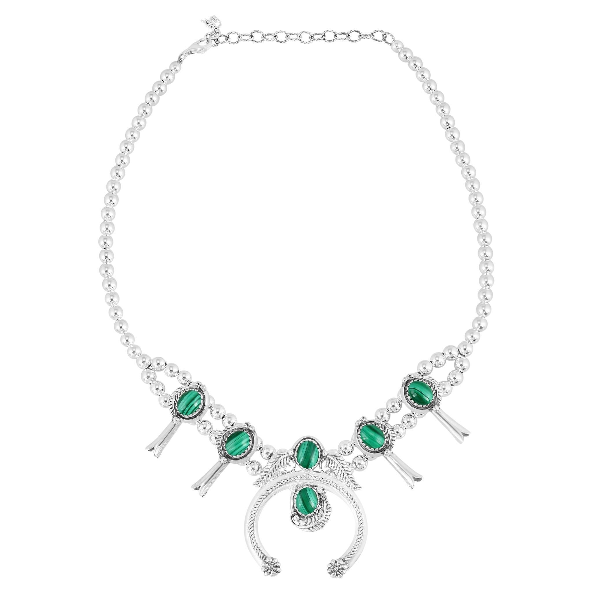 Collier de fleurs de courge en malachite de l'American West en argent sterling