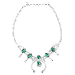 Collier de fleurs de courge en malachite de l'American West en argent sterling