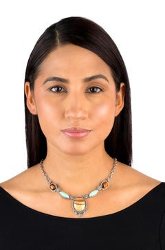 American West Sterling Silver Multistone Concha Station NEcklace